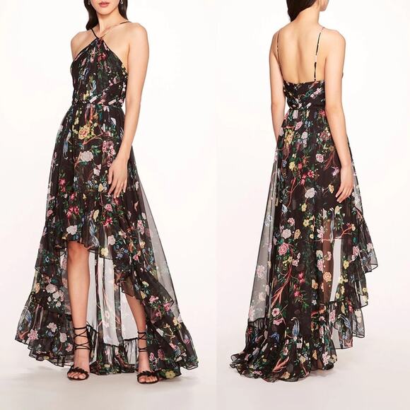 Marchesa Dresses & Skirts - Marchesa Notte Flowering Halter Neck High Low Gown in Black Multi 0